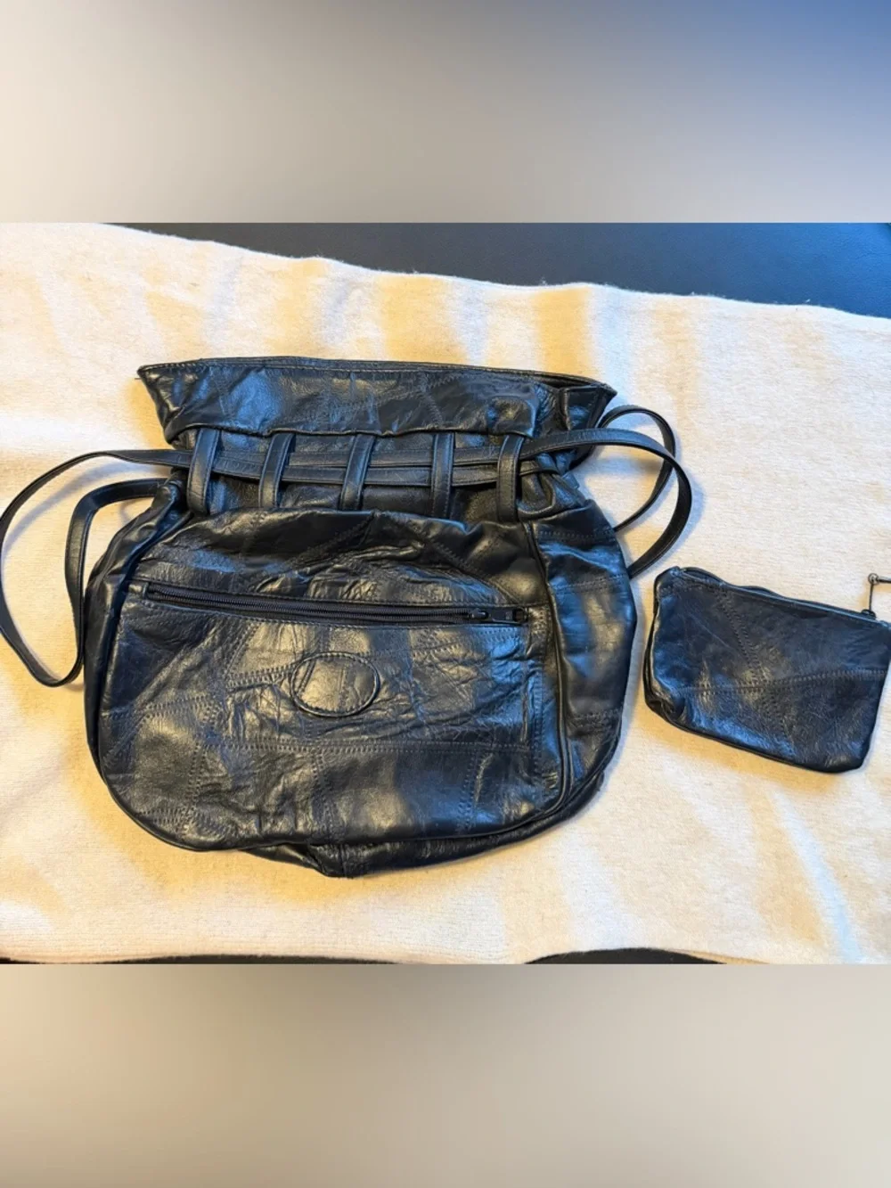 Vintage Y2K Black Leather Shoulder Bag Slouchy Patchwork Hobo Bag